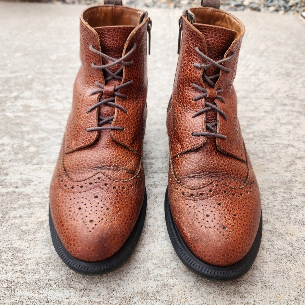 DR. MARTENS Delphine Brown Pebbled Leather Wingtip Oxford Lace Up Zip Up Boot, 8 - Picture 5 of 10